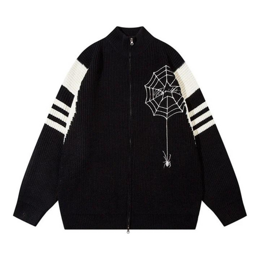 Spider Web Embroidered Knit Cardigan