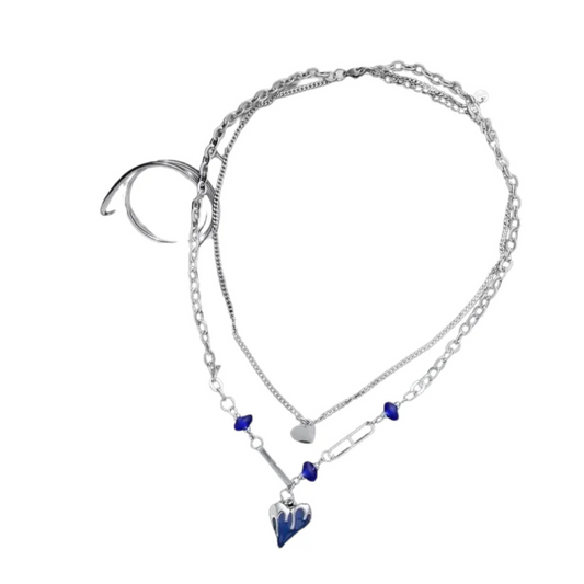 "Hip Hop Klein Blue Love Double-layered" Necklaces