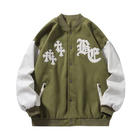 “Vintage Hip Hop Cross Embroidery Baseball” Jacket