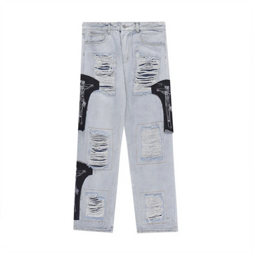 "High Street Ripped Patch Straight" Jeans