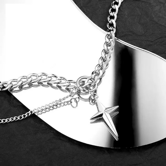 "High Grade Titanium Steel Double Star Awn Hip Hop" Necklaces