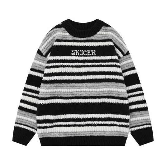 Casual Striped Letter Embroidery Sweater