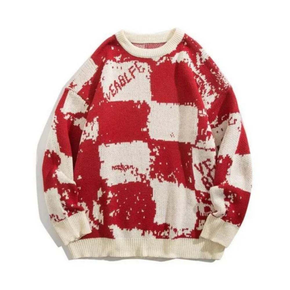 Loose Contrast Checkerboard Sweater