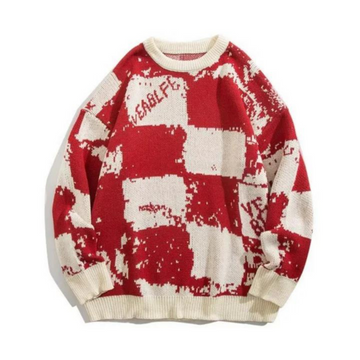 Loose Contrast Checkerboard Sweater