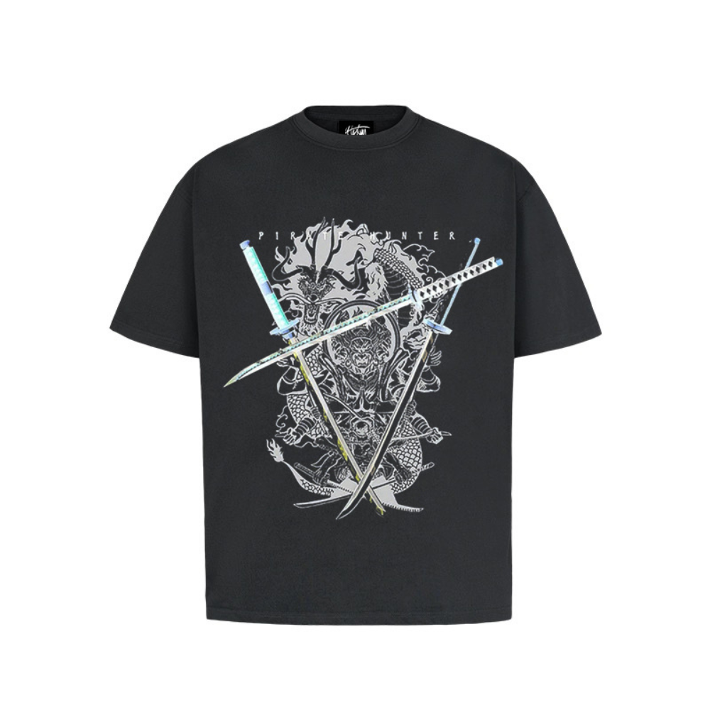 “Japanese cartoon white ink anime print” T-shirt