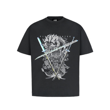 “Japanese cartoon white ink anime print” T-shirt