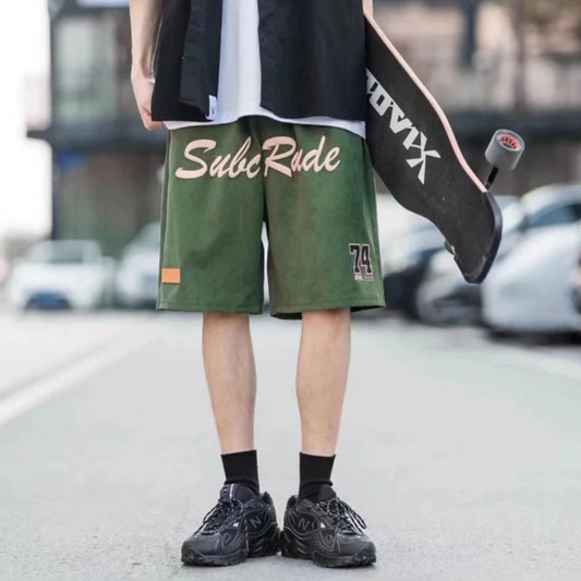 "Letter Embroidery Suede" Shorts