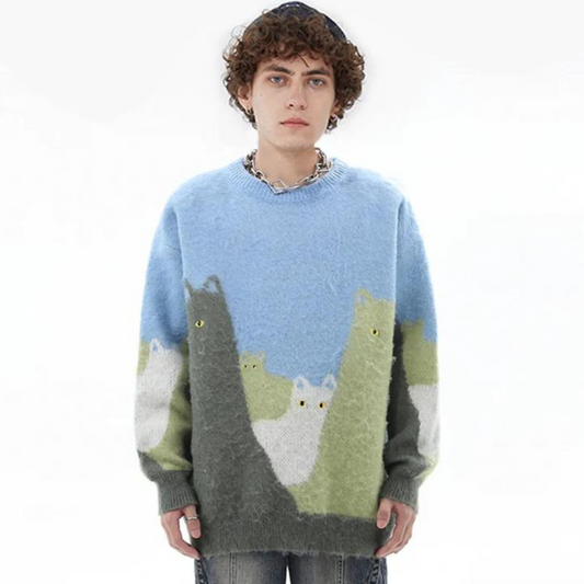 Cute Cat Color Block Sweater