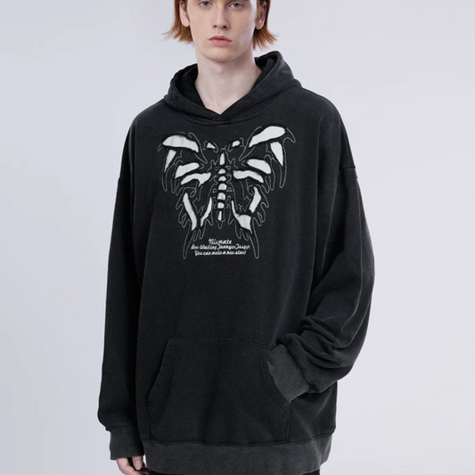 “Washed Skeleton Butterfly” Hoodie