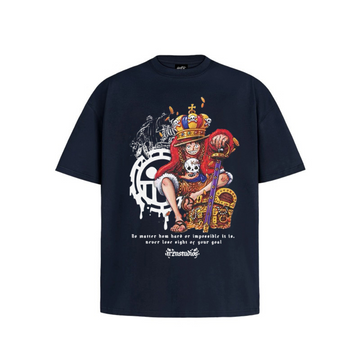 “Cartoon Luffy stepping on the treasure chest trendy print” T-shirt