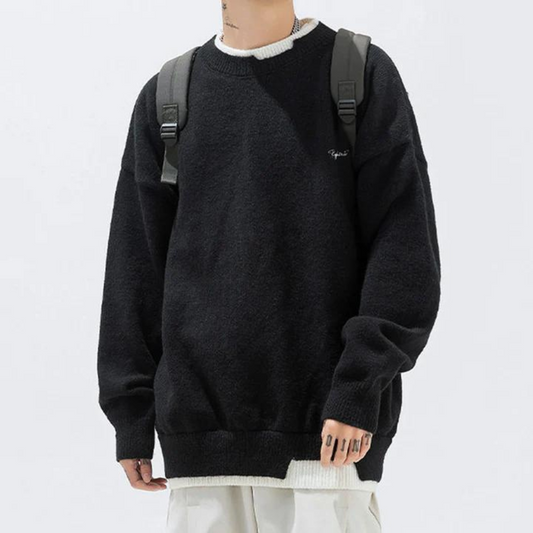 Japanese Contrast Color Fake Two Pieces Sweater