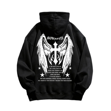 "American trend dark niche angel wings letter print" Hoodie