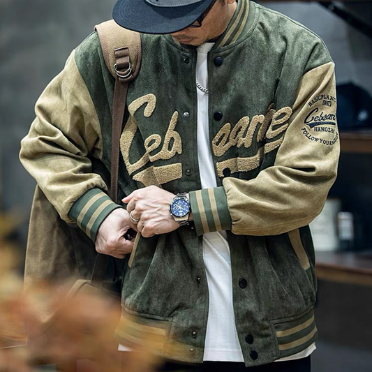 “Deerskin Velvet Baseball Jacket” Jacket