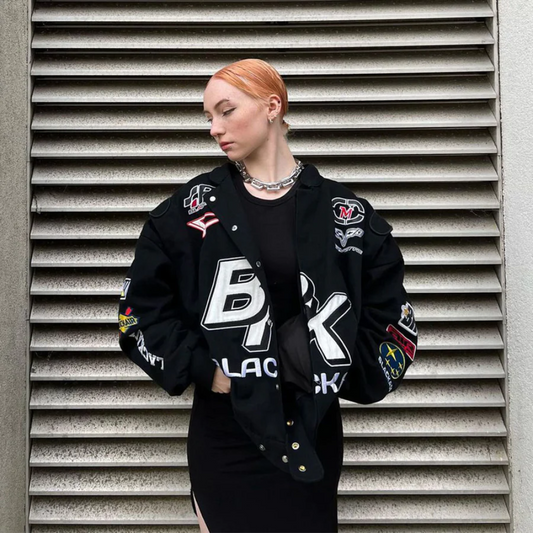 “Retro Letter Graphic Motorcycle” Jacket