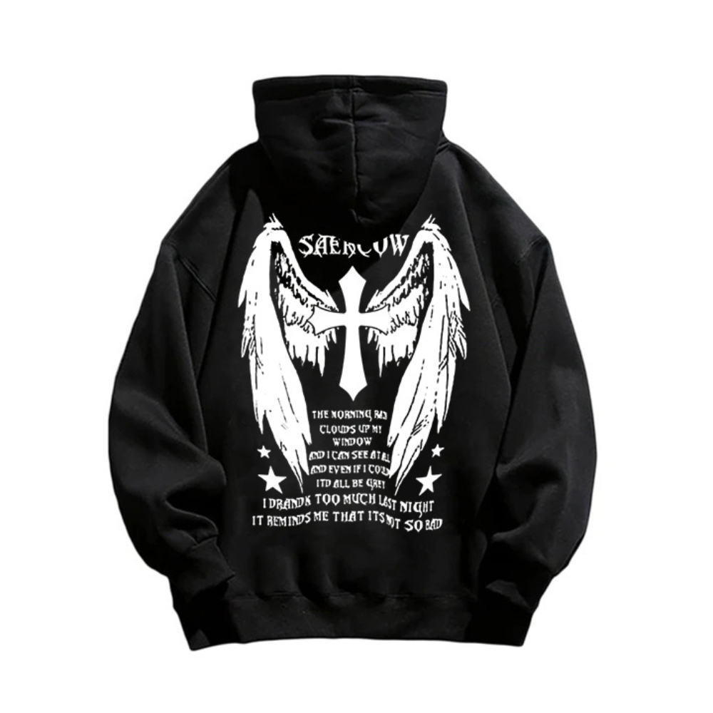 "American trend dark niche angel wings cool letter print" Hoodie