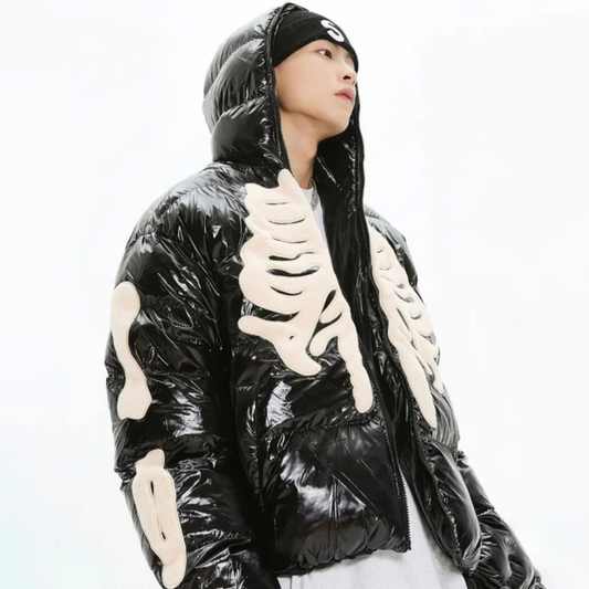 Dark Flocking Embroidery Skeleton Coat