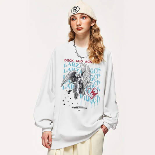 “American style trendy angel heartbeat print” Sweatshirt