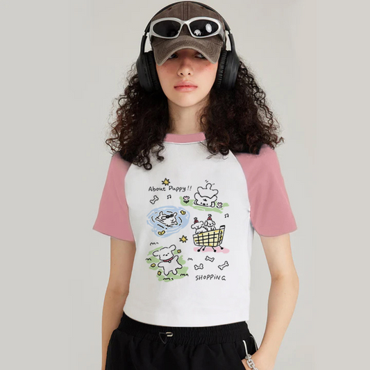 “Cartoon Cute And Multi-Action” T-shirt