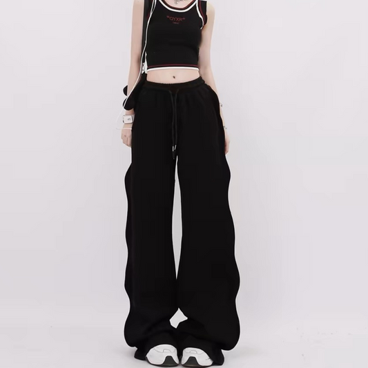 High Street Solid Color Simple Twisted Cuffed Casual Sweatpants