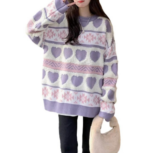 Patchwork Heart Jacquard Sweater