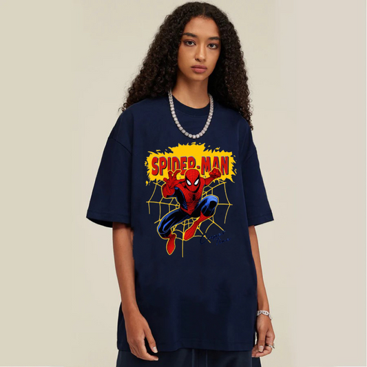 “Cartoon spider jumping on the web American print” T-shirt