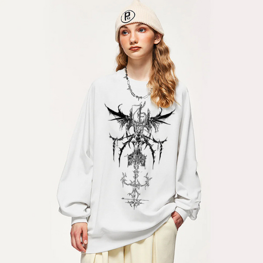 “American style niche cool character angel skull print” Sweatshirt